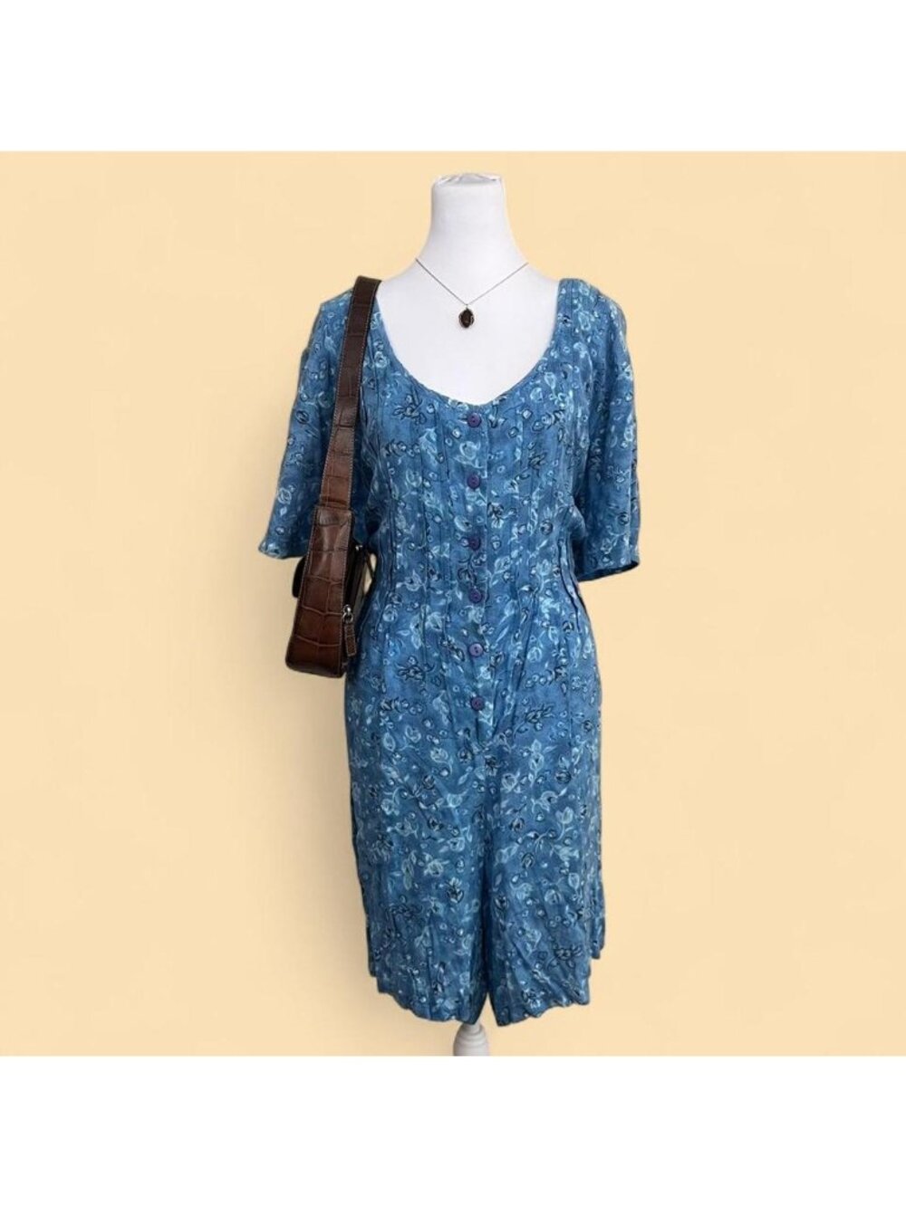 90s blue floral plus size cottagecore romper